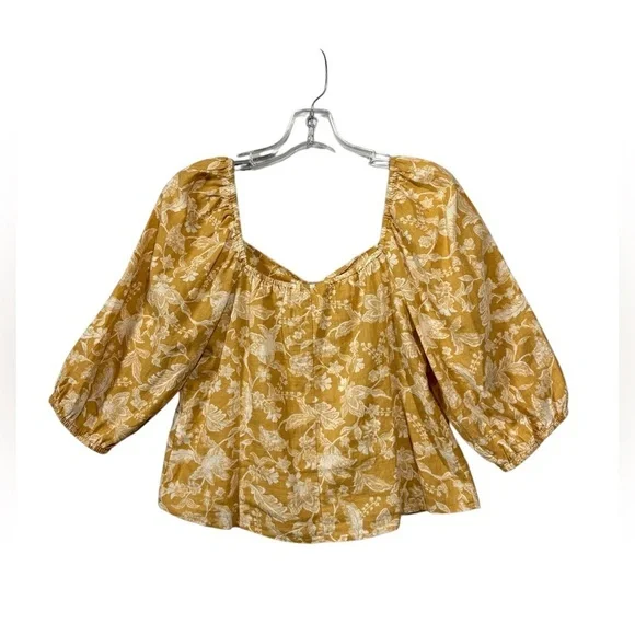 NWOT, Reitmans, Yellow Cropped Floral Blouse, Small - Picture 6 of 7
